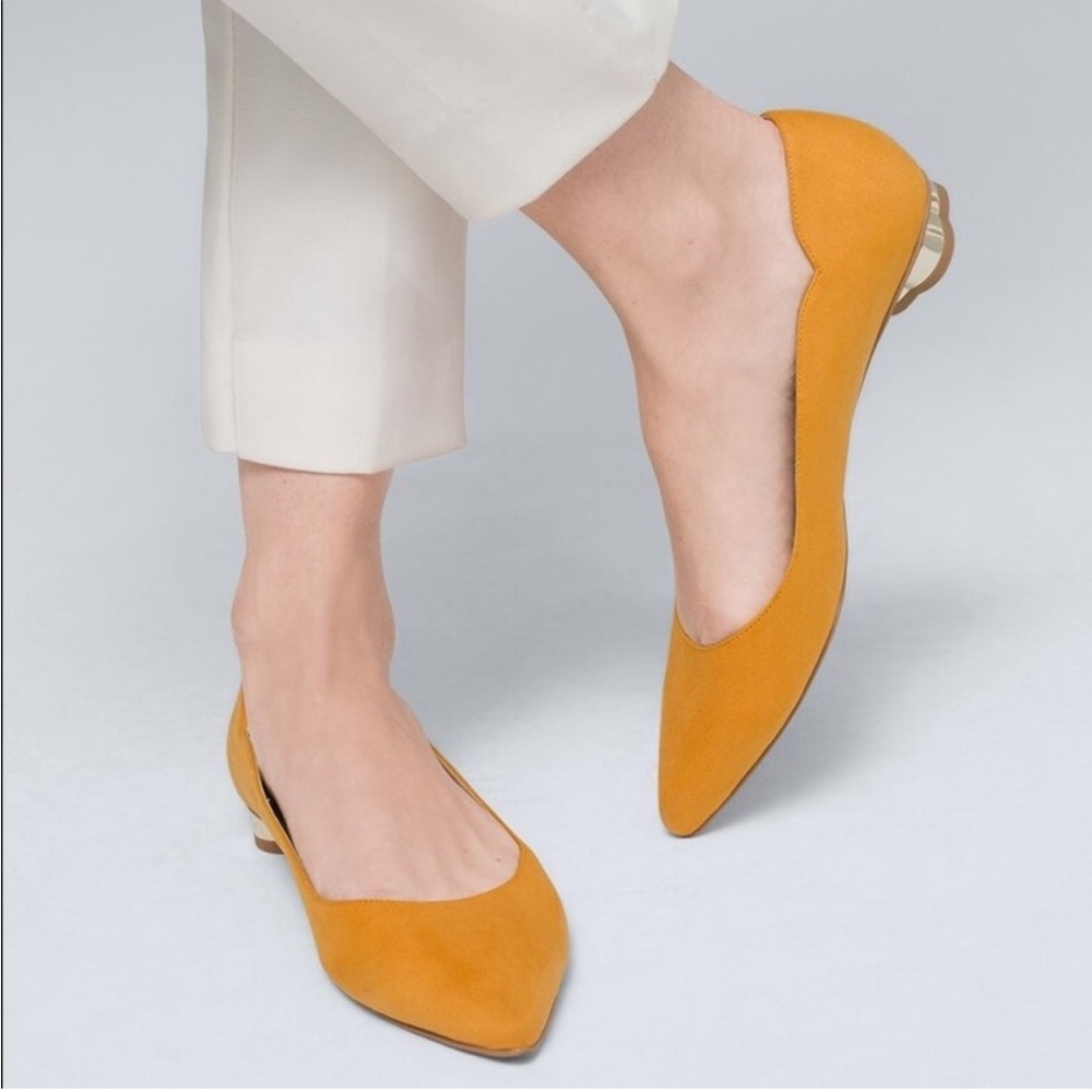 NEW IN BOX White House Black Market yellow goldtone flats